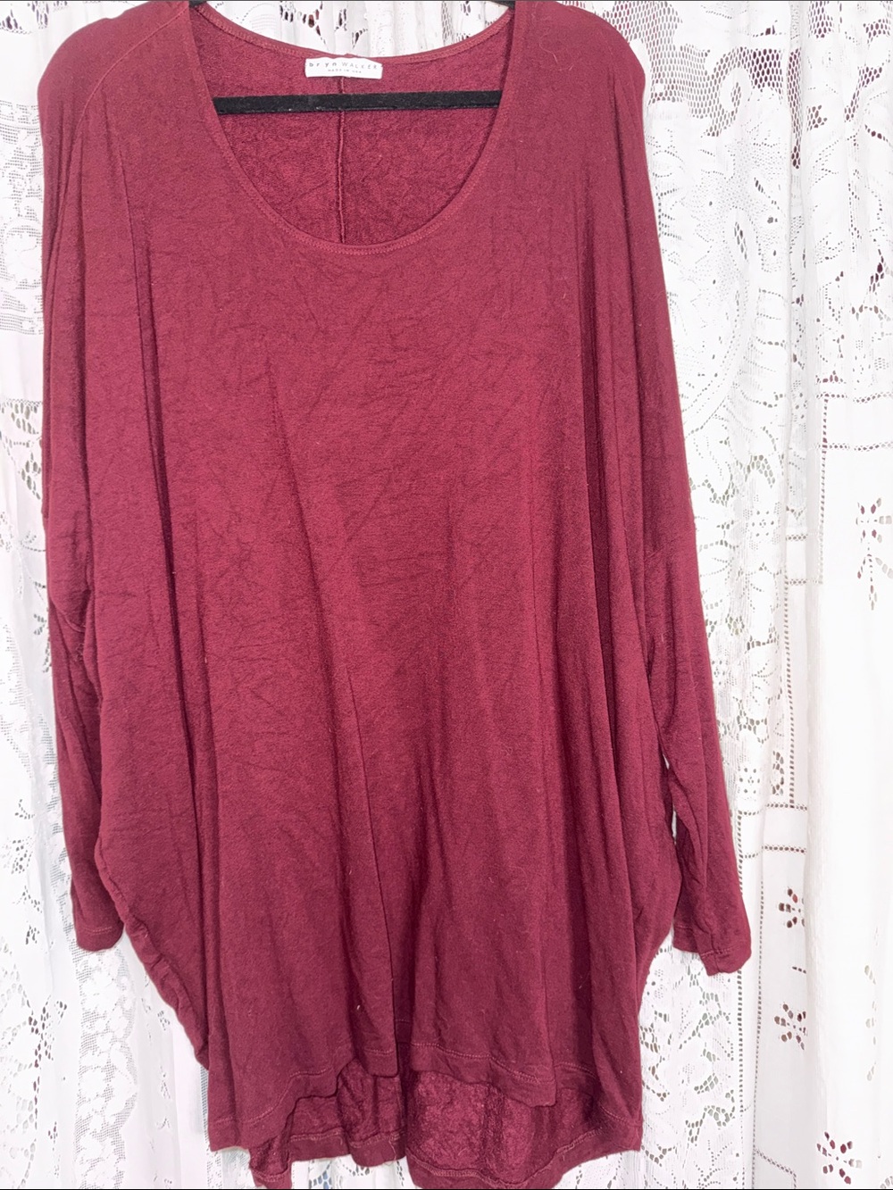bryn Walker Scoop Neck Long Sleeve Top in Burgundy